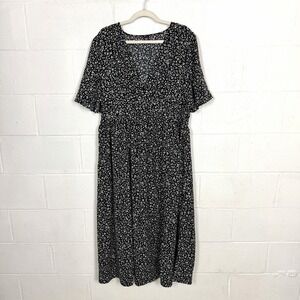 Shein Curve Maxi Dress Black Floral Babydoll Smocked BoHo Romantic Cottage 3XL